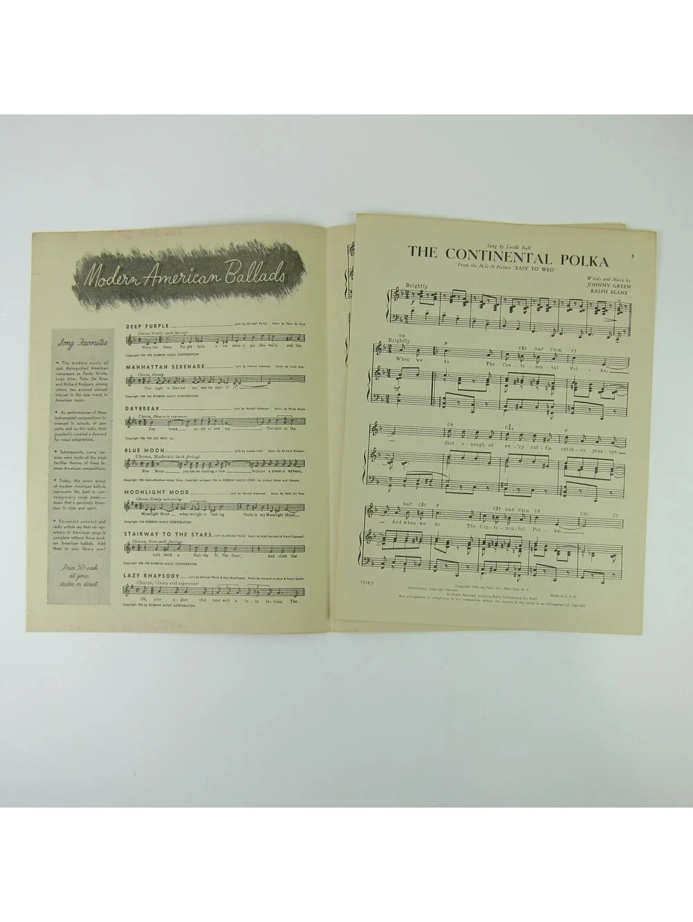 Sheet Music The Continental Polka Easy To Wed Film Lucille Ball Vintage 1945